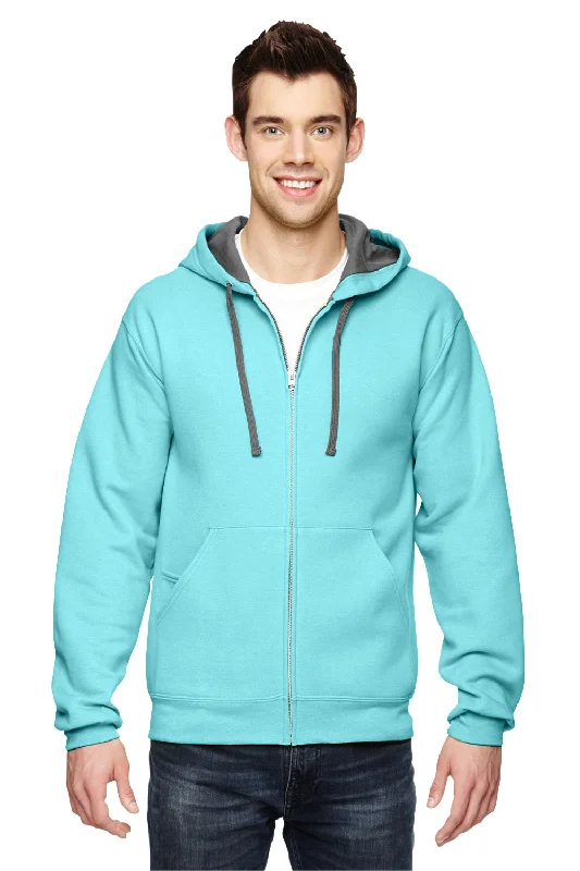 Men's gym performance running hoodie-Fruit Of The Loom Mens Softspun Full Zip Hooded Sweatshirt Hoodie w/ Pockets - Scuba Blue - Closeout