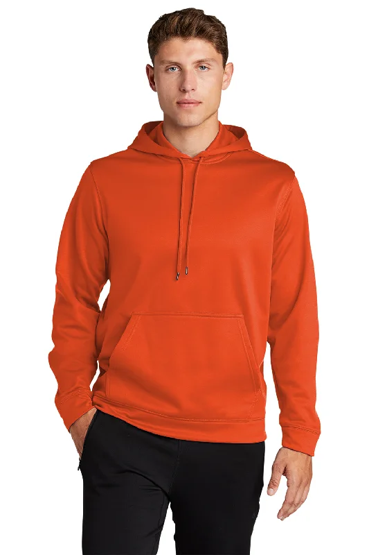 Men's comfortable activewear hoodie-Sport-Tek Mens Sport-Wick Moisture Wicking Fleece Hooded Sweatshirt Hoodie w/ Pouch Pocket - Deep Orange