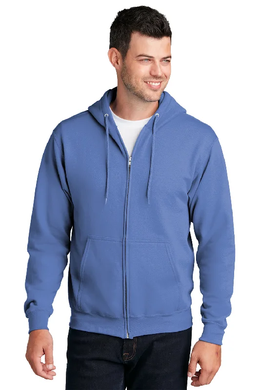 Men's versatile training hoodie-Port & Company Mens Core Pill Resistant Fleece Full Zip Hooded Sweatshirt Hoodie w/ Pockets - Carolina Blue