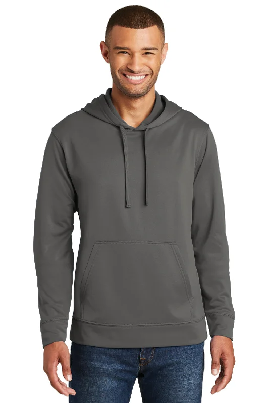 Men's adventure-ready gym hoodie-Port & Company Mens Dry Zone Performance Moisture Wicking Fleece Hooded Sweatshirt Hoodie w/ Pouch Pocket - Charcoal Grey