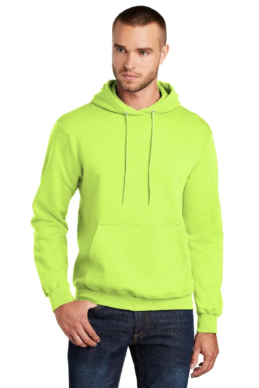 Men's versatile sports hoodie-Port & Company Mens Core Pill Resistant Fleece Hooded Sweatshirt Hoodie w/ Pouch Pocket - Neon Yellow