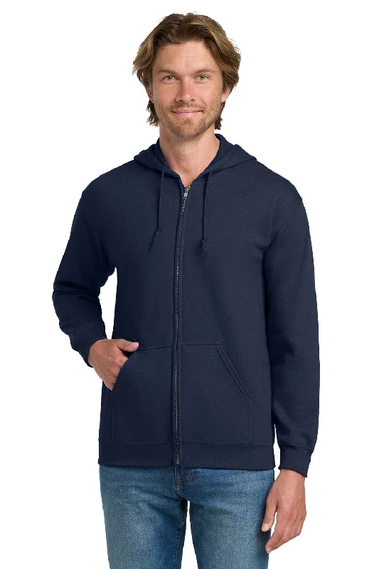 Men's eco-friendly performance hoodie-Gildan Mens Pill Resistant Full Zip Hooded Sweatshirt Hoodie w/ Pockets - Navy Blue