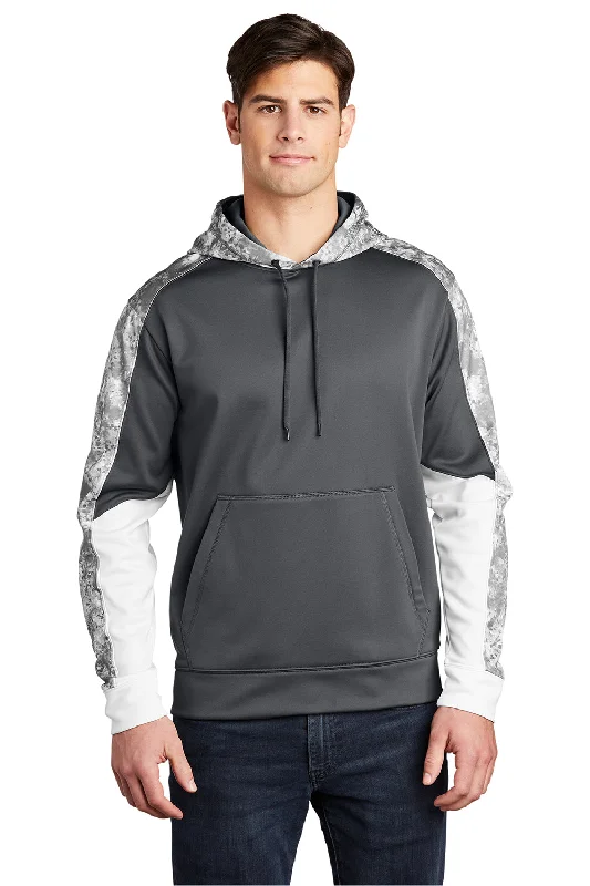 Men's sporty running hoodie-Sport-Tek Mens Sport-Wick Mineral Freeze Moisture Wicking Fleece Hooded Sweatshirt Hoodie w/ Pouch Pocket - Dark Smoke Grey