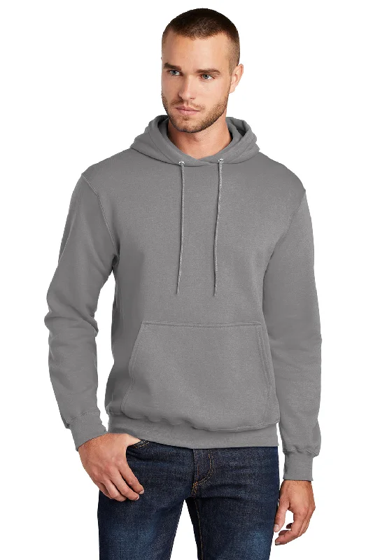 Men's eco-conscious running hoodie-Port & Company Mens Core Pill Resistant Fleece Hooded Sweatshirt Hoodie w/ Pouch Pocket - Medium Grey