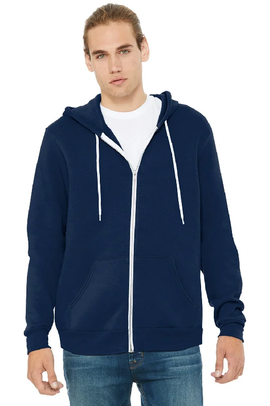 Men's versatile running hoodie-Bella + Canvas Mens Fleece Full Zip Hooded Sweatshirt Hoodie w/ Pockets - Navy Blue