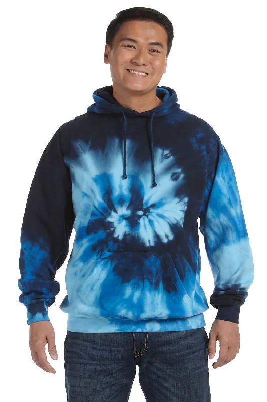 Men's lightweight gym hoodie-Tie-Dye Mens Hooded Sweatshirt Hoodie w/ Pouch Pocket - Blue Ocean