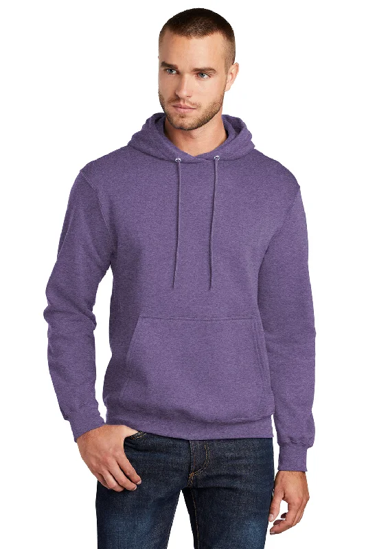 Men's performance workout hoodie-Port & Company Mens Core Pill Resistant Fleece Hooded Sweatshirt Hoodie w/ Pouch Pocket - Heather Purple