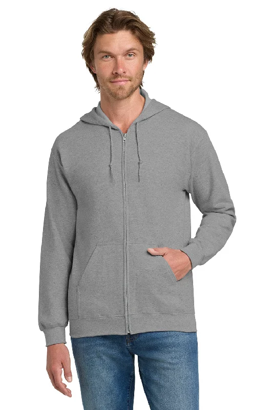 Men's high-performance training hoodie-Gildan Mens Pill Resistant Full Zip Hooded Sweatshirt Hoodie w/ Pockets - Sport Grey