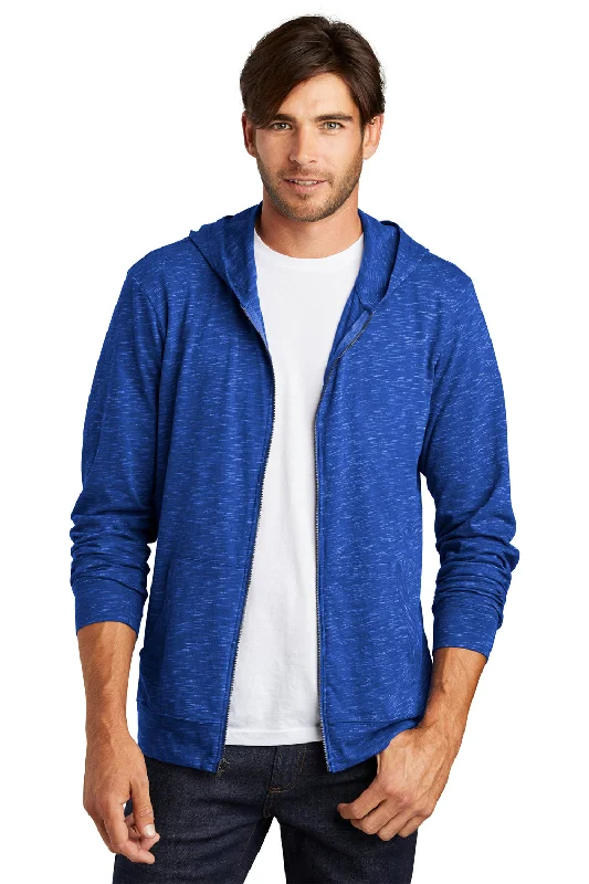 Men's cooling performance hoodie-District Mens Medal Full Zip Hooded Sweatshirt Hoodie w/ Pockets - Deep Royal Blue