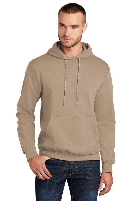 Men's organic cotton hoodie-Port & Company Mens Core Pill Resistant Fleece Hooded Sweatshirt Hoodie w/ Pouch Pocket - Sand