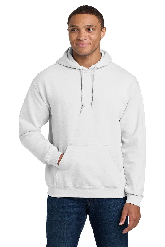 Men's breathable athletic hoodie-Gildan Mens Pill Resistant Hooded Sweatshirt Hoodie w/ Pouch Pocket - White