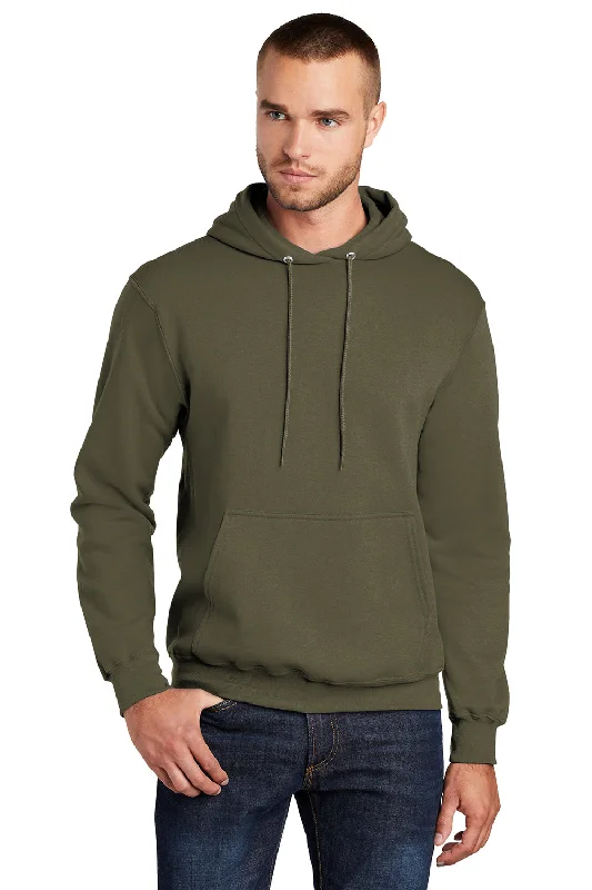 Men's modern sports hoodie-Port & Company Mens Core Pill Resistant Fleece Hooded Sweatshirt Hoodie w/ Pouch Pocket - Olive Drab Green