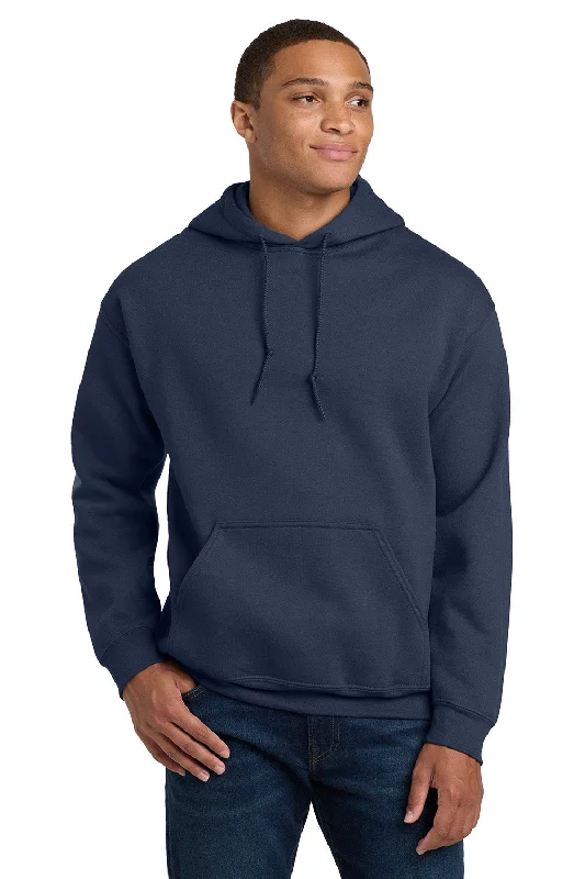 Men's sustainable travel hoodie-Gildan Mens Pill Resistant Hooded Sweatshirt Hoodie w/ Pouch Pocket - Navy Blue