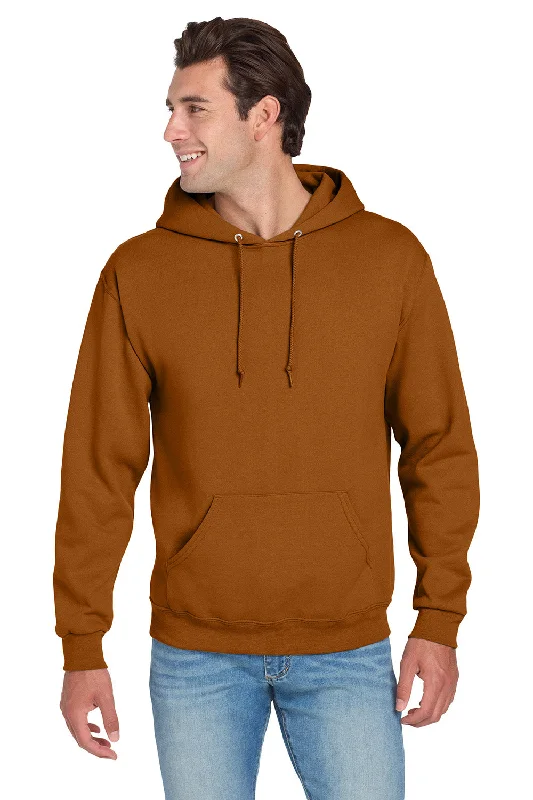 Men's gym performance fleece hoodie-Jerzees Mens NuBlend Pill Resistant Fleece Hooded Sweatshirt Hoodie w/ Pouch Pocket - Texas Orange