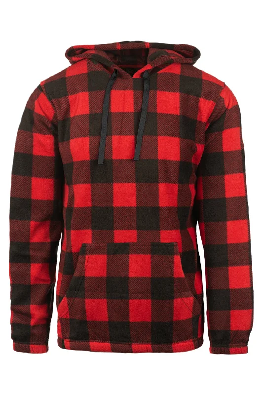 Men's fashion-forward travel hoodie-Burnside Mens Polar Fleece Pill Resistant Hooded Sweatshirt Hoodie w/ Pouch Pocket - Buffalo Plaid