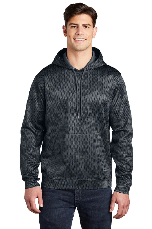 Men's adventure-ready outdoor hoodie-Sport-Tek Mens Sport-Wick CamoHex Moisture Wicking Fleece Hooded Sweatshirt Hoodie w/ Pouch Pocket - Dark Smoke Grey