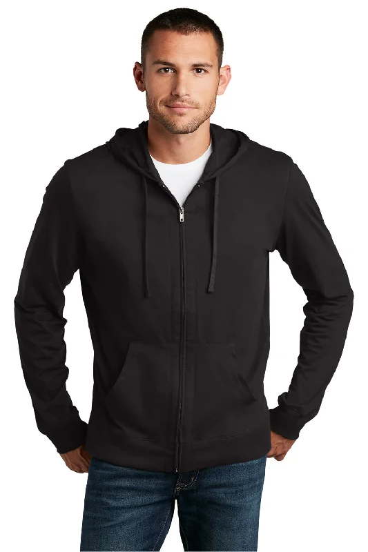 Men's ultra-comfortable athletic hoodie-District Mens Full Zip Hooded Sweatshirt Hoodie w/ Pockets - Black