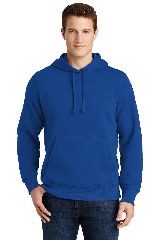 Men's adventure-ready hiking hoodie-Sport-Tek Mens Shrink Resistant Fleece Hooded Sweatshirt Hoodie w/ Pouch Pocket - True Royal Blue