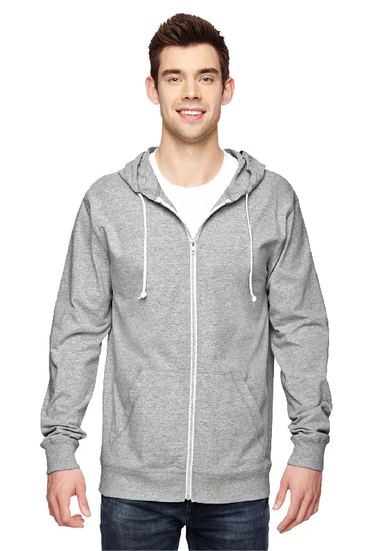 Men's gym-ready casual hoodie-Fruit Of The Loom Mens Softspun Full Zip Hooded Sweatshirt Hoodie w/ Pockets - Heather Grey - Closeout