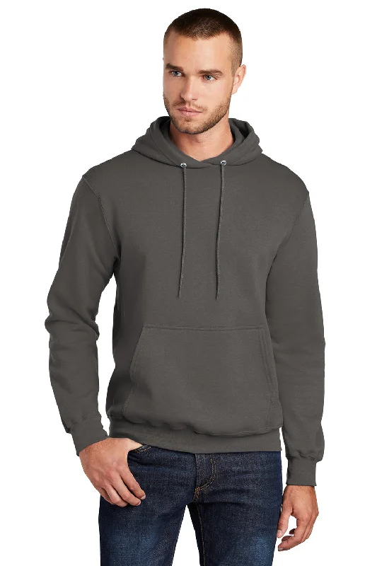 Men's summer performance hoodie-Port & Company Mens Core Pill Resistant Fleece Hooded Sweatshirt Hoodie w/ Pouch Pocket - Charcoal Grey