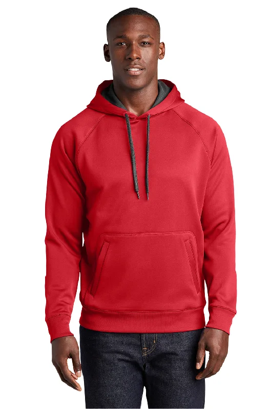 Men's wrinkle-free gym hoodie-Sport-Tek Mens Tech Moisture Wicking Fleece Hooded Sweatshirt Hoodie w/ Pouch Pocket - True Red