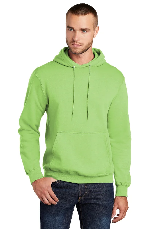 Men's pre-shrunk workout hoodie-Port & Company Mens Core Pill Resistant Fleece Hooded Sweatshirt Hoodie w/ Pouch Pocket - Lime Green