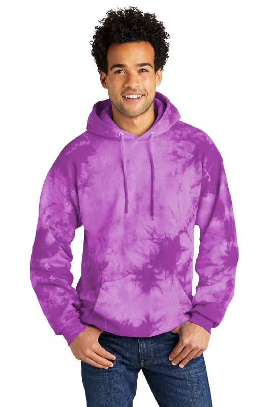 Men's durable running hoodie-Port & Company Mens Crystal Tie-Dye Hooded Sweatshirt Hoodie w/ Pouch Pocket - Purple