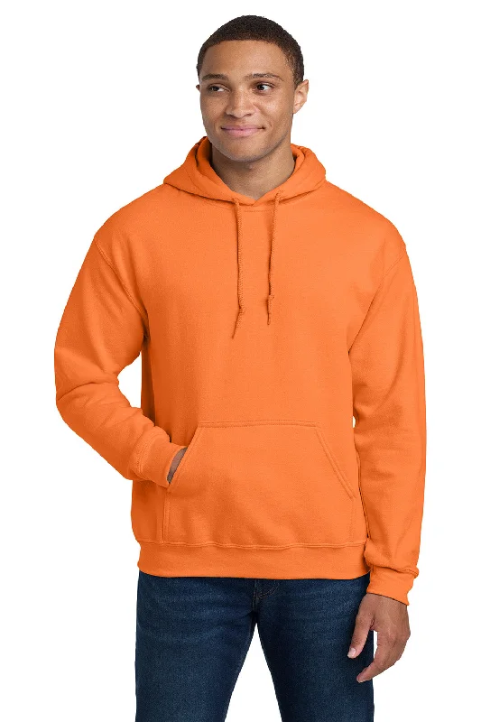 Men's sporty casual hoodie-Gildan Mens Pill Resistant Hooded Sweatshirt Hoodie w/ Pouch Pocket - Safety Orange