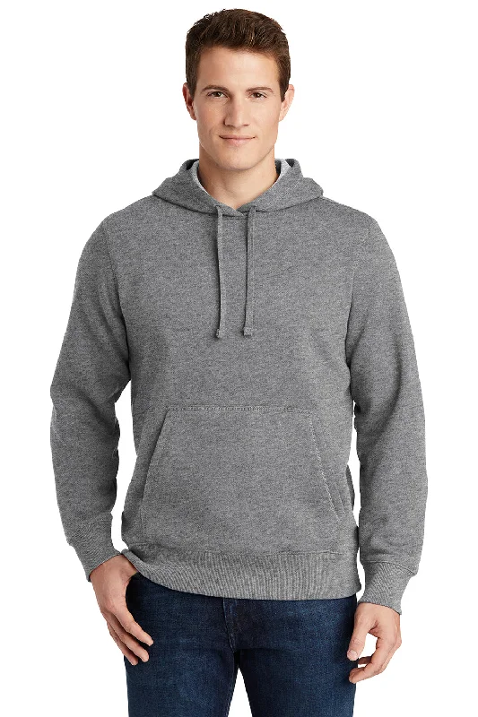 Men's weather-resistant casual hoodie-Sport-Tek Mens Shrink Resistant Fleece Hooded Sweatshirt Hoodie w/ Pouch Pocket - Heather Vintage Grey