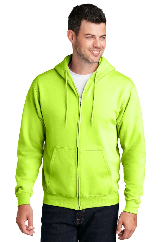 Men's ultra-breathable athletic hoodie-Port & Company Mens Core Pill Resistant Fleece Full Zip Hooded Sweatshirt Hoodie w/ Pockets - Neon Yellow