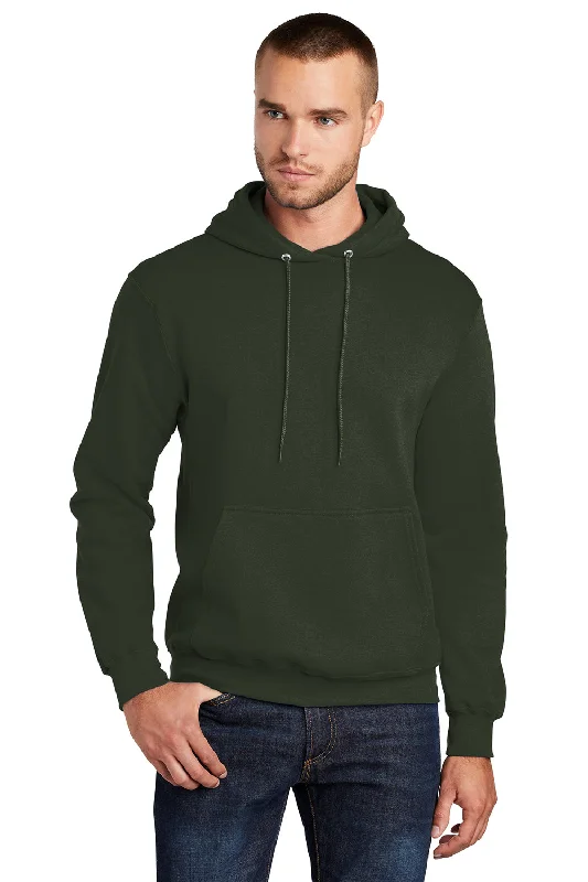 Men's weatherproof travel hoodie-Port & Company Mens Core Pill Resistant Fleece Hooded Sweatshirt Hoodie w/ Pouch Pocket - Olive Green