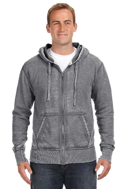 Men's ultra-light travel hoodie-J America Mens Vintage Zen Burnout Fleece Full Zip Hooded Sweatshirt Hoodie w/ Pockets - Dark Smoke Grey