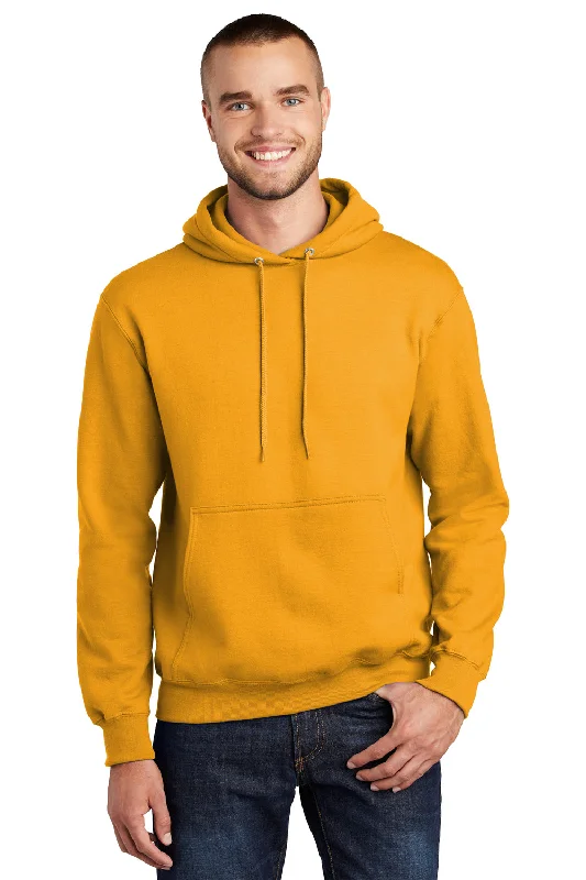 Men's sustainable casual hoodie-Port & Company Mens Essential Pill Resistant Fleece Hooded Sweatshirt Hoodie w/ Pouch Pocket - Gold