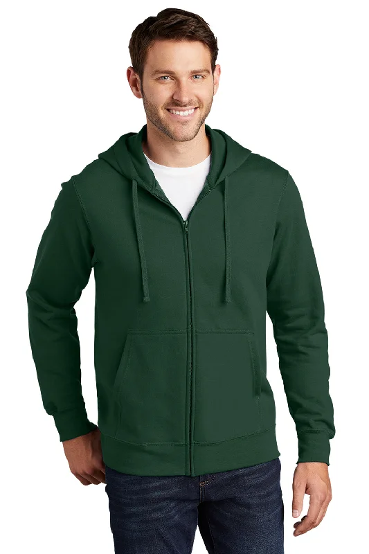 Men's modern gym hoodie-Port & Company Mens Fan Favorite Fleece Full Zip Hooded Sweatshirt Hoodie w/ Pockets - Forest Green