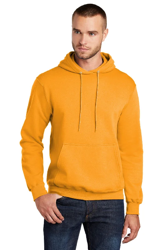 Men's wrinkle-resistant casual hoodie-Port & Company Mens Core Pill Resistant Fleece Hooded Sweatshirt Hoodie w/ Pouch Pocket - Gold