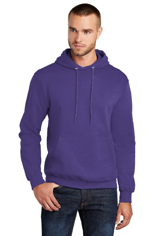 Men's sporty outdoor hoodie-Port & Company Mens Core Pill Resistant Fleece Hooded Sweatshirt Hoodie w/ Pouch Pocket - Purple