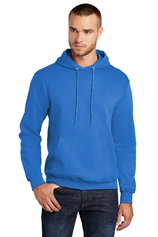 Men's high-stretch training hoodie-Port & Company Mens Core Pill Resistant Fleece Hooded Sweatshirt Hoodie w/ Pouch Pocket - Royal Blue