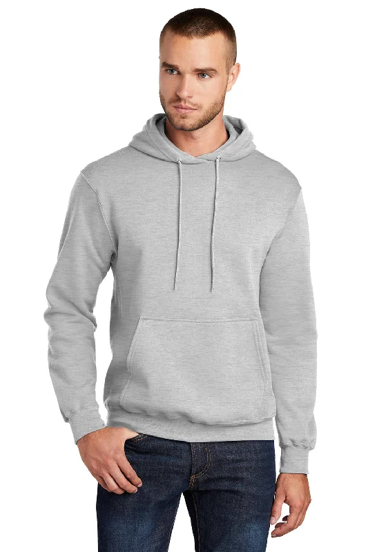 Men's quick-dry athletic hoodie-Port & Company Mens Core Pill Resistant Fleece Hooded Sweatshirt Hoodie w/ Pouch Pocket - Ash Grey