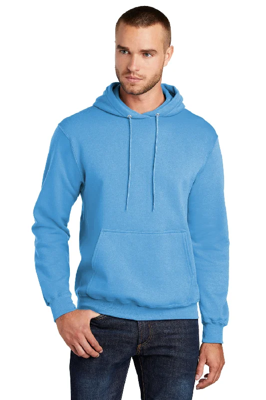 Men's breathable casual hoodie-Port & Company Mens Core Pill Resistant Fleece Hooded Sweatshirt Hoodie w/ Pouch Pocket - Aquatic Blue