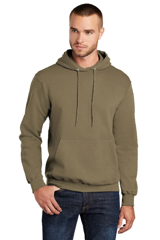 Men's organic casual hoodie-Port & Company Mens Core Pill Resistant Fleece Hooded Sweatshirt Hoodie w/ Pouch Pocket - Coyote Brown