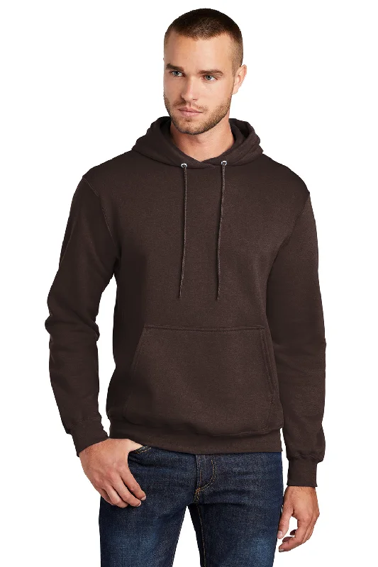 Men's pre-shrunk gym hoodie-Port & Company Mens Core Pill Resistant Fleece Hooded Sweatshirt Hoodie w/ Pouch Pocket - Dark Chocolate Brown