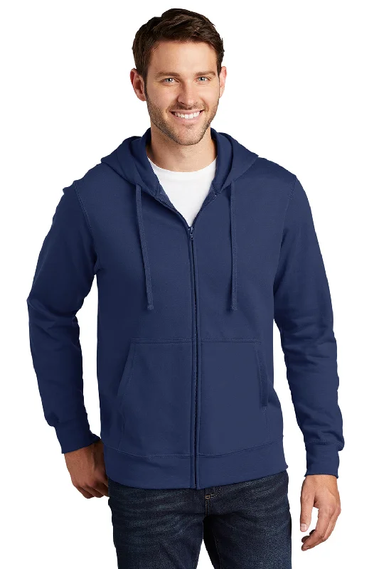 Men's naturally breathable hoodie-Port & Company Mens Fan Favorite Fleece Full Zip Hooded Sweatshirt Hoodie w/ Pockets - Team Navy Blue