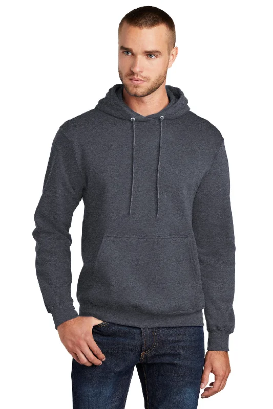 Men's antibacterial activewear hoodie-Port & Company Mens Core Pill Resistant Fleece Hooded Sweatshirt Hoodie w/ Pouch Pocket - Heather Navy Blue