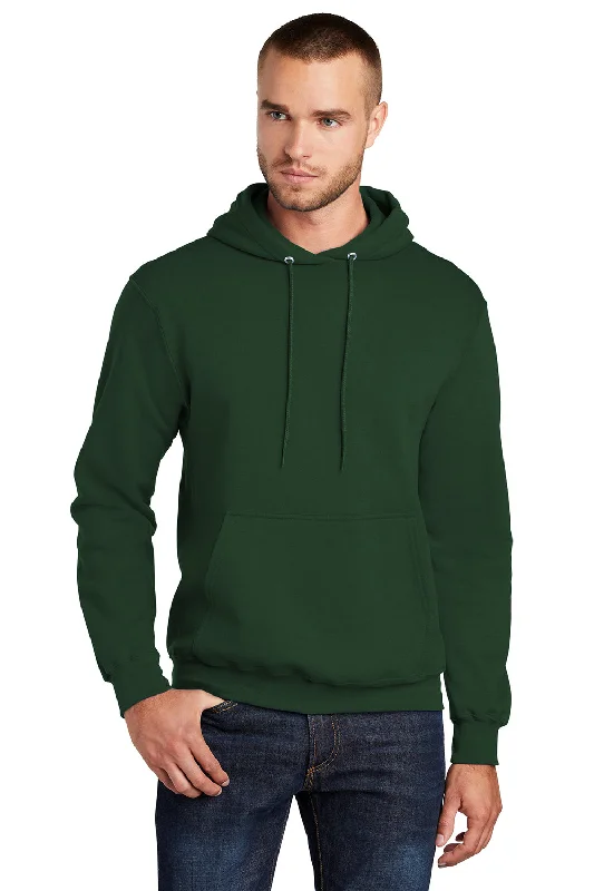 Men's weather-resistant travel hoodie-Port & Company Mens Core Pill Resistant Fleece Hooded Sweatshirt Hoodie w/ Pouch Pocket - Dark Green