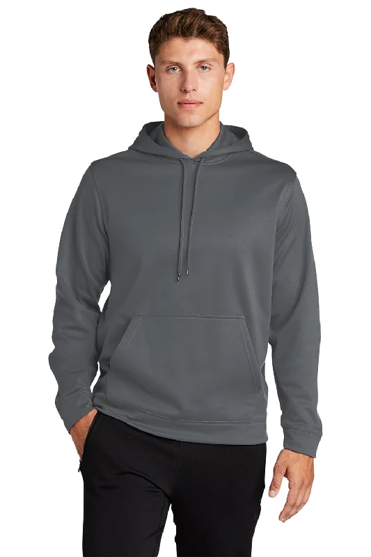 Men's relaxed fit casual hoodie-Sport-Tek Mens Sport-Wick Moisture Wicking Fleece Hooded Sweatshirt Hoodie w/ Pouch Pocket - Dark Smoke Grey