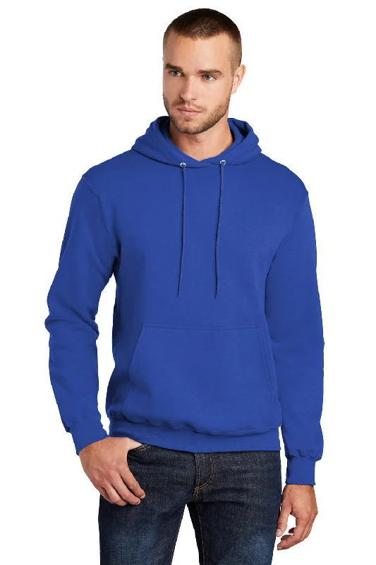 Men's versatile athletic hoodie-Port & Company Mens Core Pill Resistant Fleece Hooded Sweatshirt Hoodie w/ Pouch Pocket - True Royal Blue