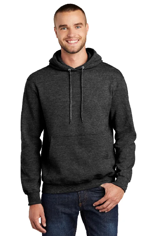 Men's quick-dry sports hoodie-Port & Company Mens Essential Pill Resistant Fleece Hooded Sweatshirt Hoodie w/ Pouch Pocket - Heather Dark Grey