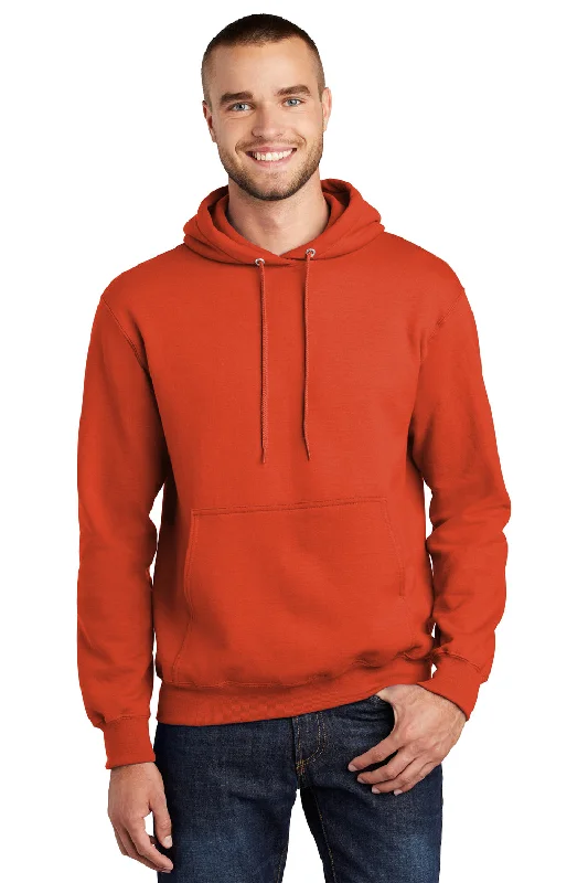 Men's summer gym hoodie-Port & Company Mens Essential Pill Resistant Fleece Hooded Sweatshirt Hoodie w/ Pouch Pocket - Orange