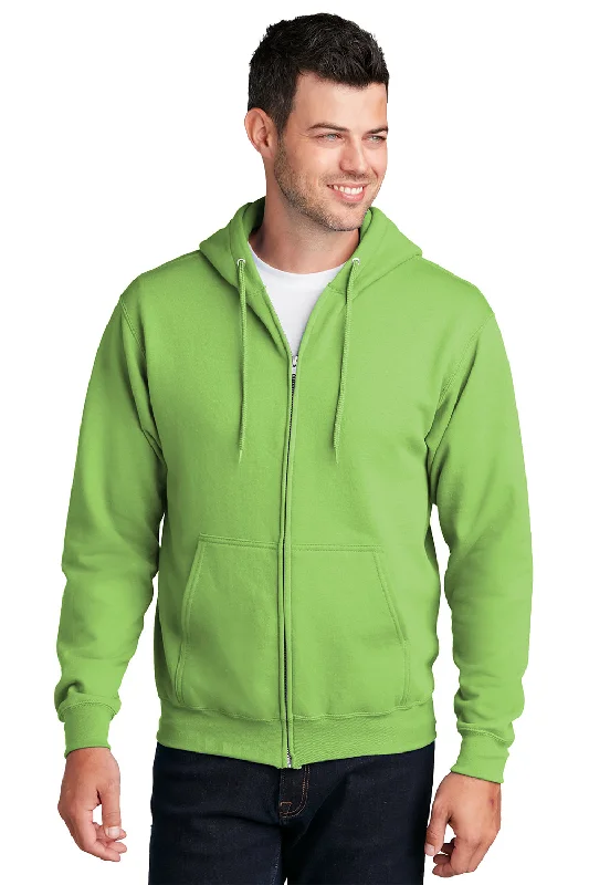 Men's adventure-ready travel hoodie-Port & Company Mens Core Pill Resistant Fleece Full Zip Hooded Sweatshirt Hoodie w/ Pockets - Lime Green