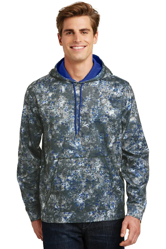 Men's wrinkle-resistant sports hoodie-Sport-Tek Mens Sport-Wick Mineral Freeze Moisture Wicking Fleece Hooded Sweatshirt Hoodie w/ Pouch Pocket - True Royal Blue - Closeout